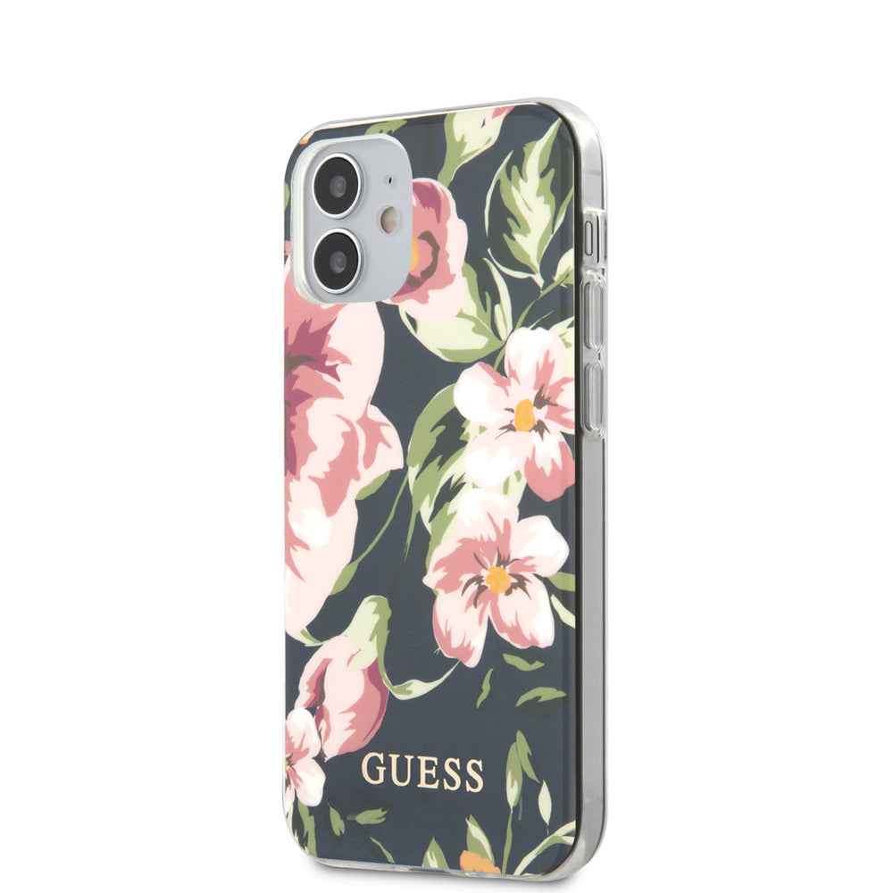 Guess Apple iPhone 12 Mini Navy Backcover hoesje - Flower TPU-Hoesjes-Ilumina Benelux