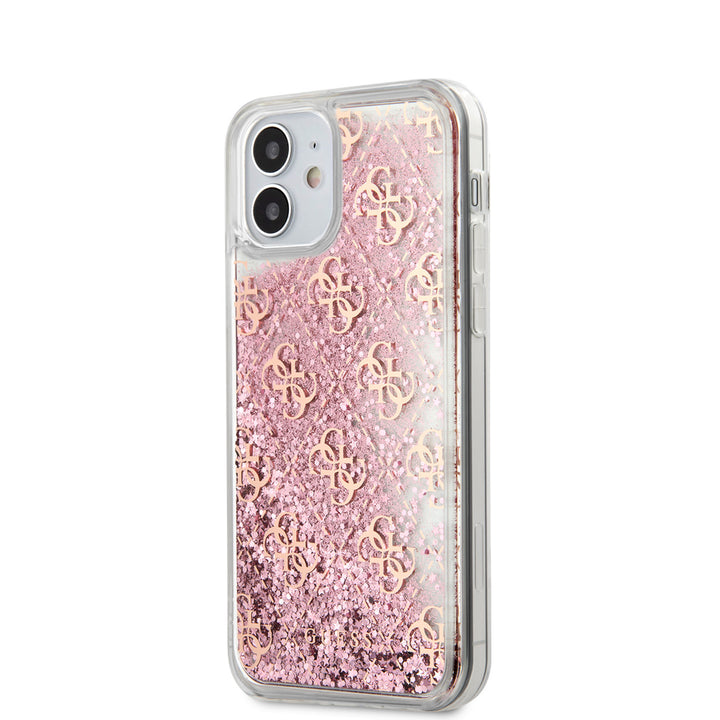 Guess Apple iPhone 12 Mini Roze Backcover hoesje - Liquid Glitter-Hoesjes-Ilumina Benelux