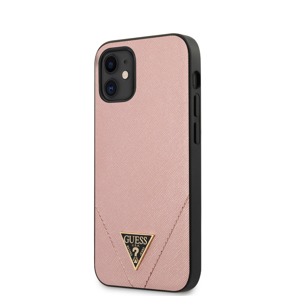 Guess Apple iPhone 12 Mini Roze Backcover hoesje - Saffiano Stitch-Hoesjes-Ilumina Benelux