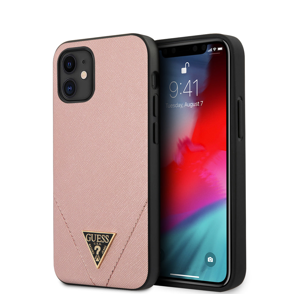 Guess Apple iPhone 12 Mini Roze Backcover hoesje - Saffiano Stitch-Hoesjes-Ilumina Benelux