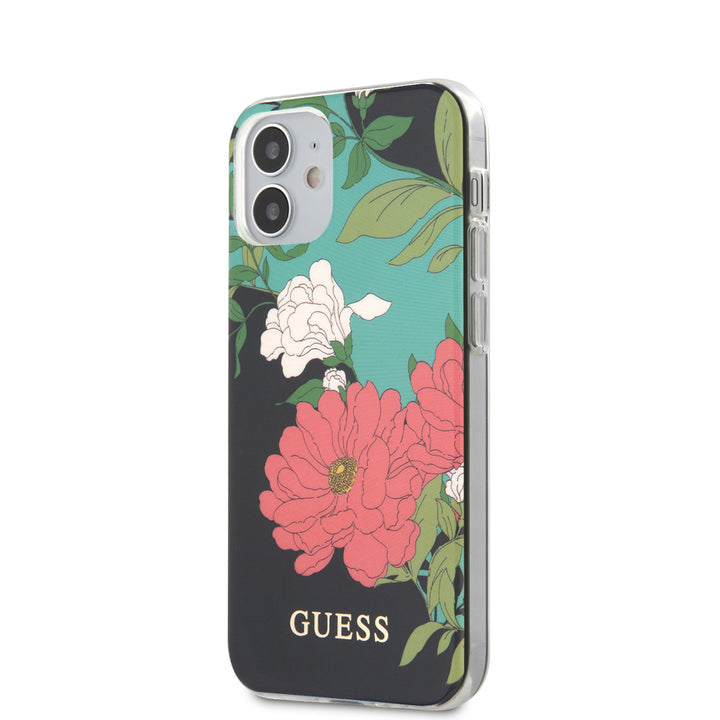 Guess Apple iPhone 12 Mini zwart Backcover hoesje - Flower TPU-Hoesjes-Ilumina Benelux