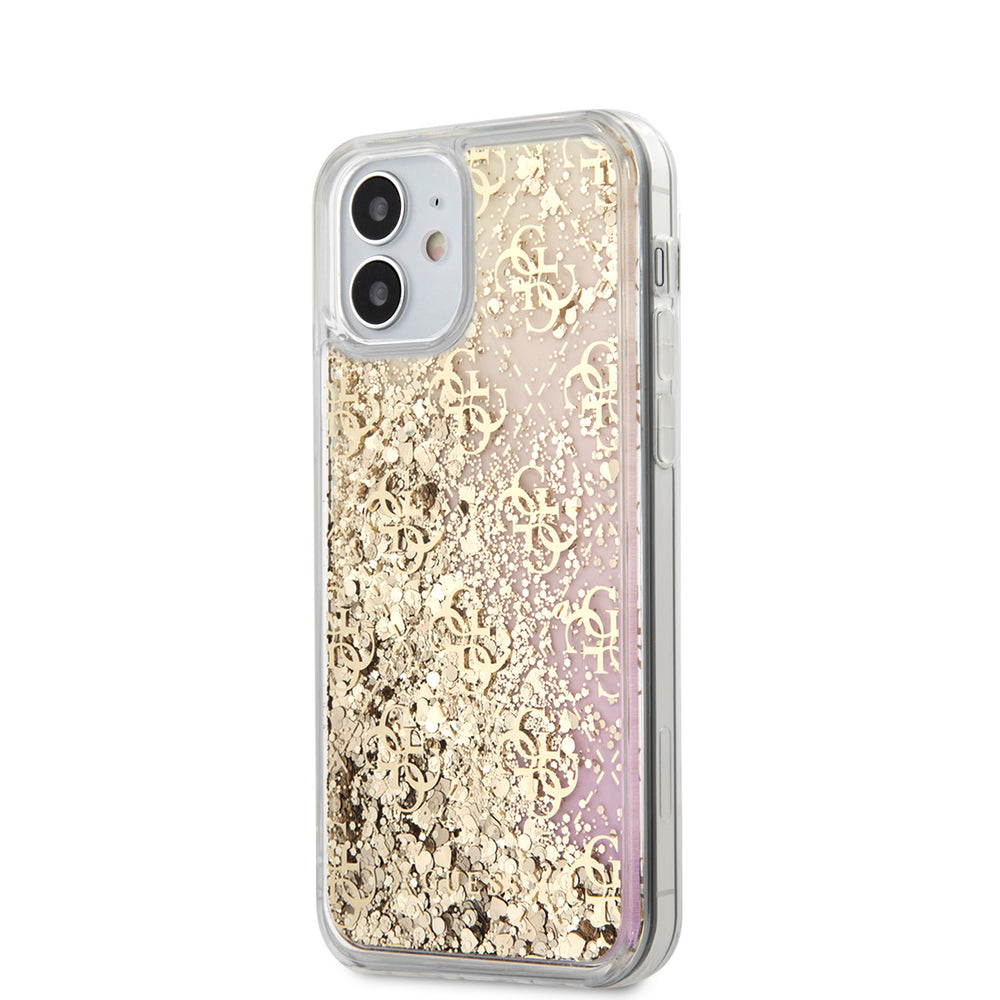 Guess Backcover hoesje Apple iPhone 12 Mini Goud - Liquid Glitter-Hoesjes-Ilumina Benelux