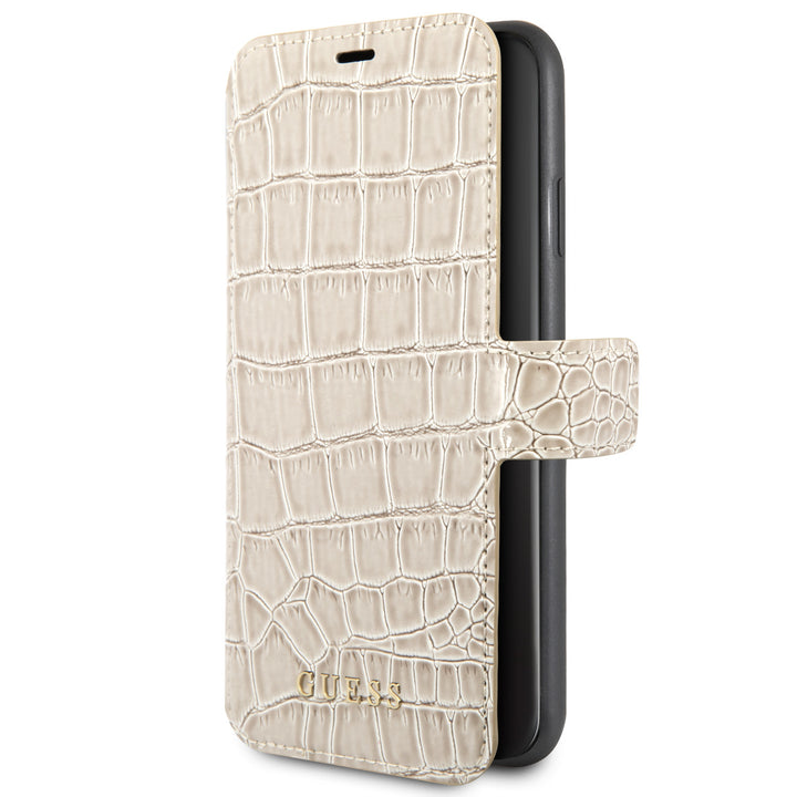 Guess Beige hoesje iPhone X-Xs - Book Case - Echt leer - GUFLBKSPXCSCROBE-Hoesjes-Ilumina Benelux