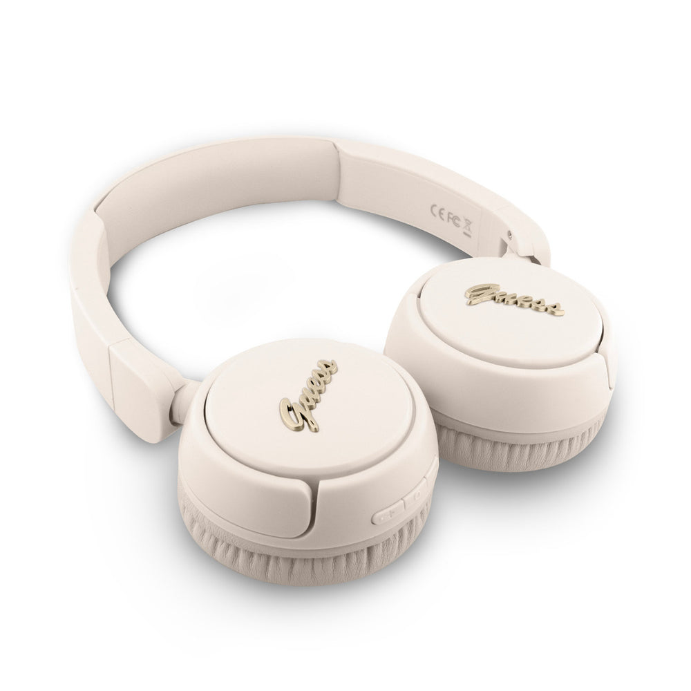 Guess Bluetooth Headphones - Metal Logo Script - Beige-Headphones-Ilumina Benelux