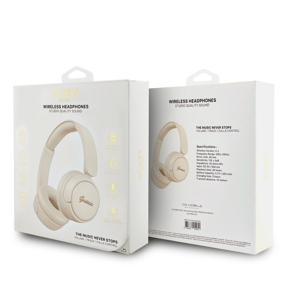 Guess Bluetooth Headphones - Metal Logo Script - Beige-Headphones-Ilumina Benelux
