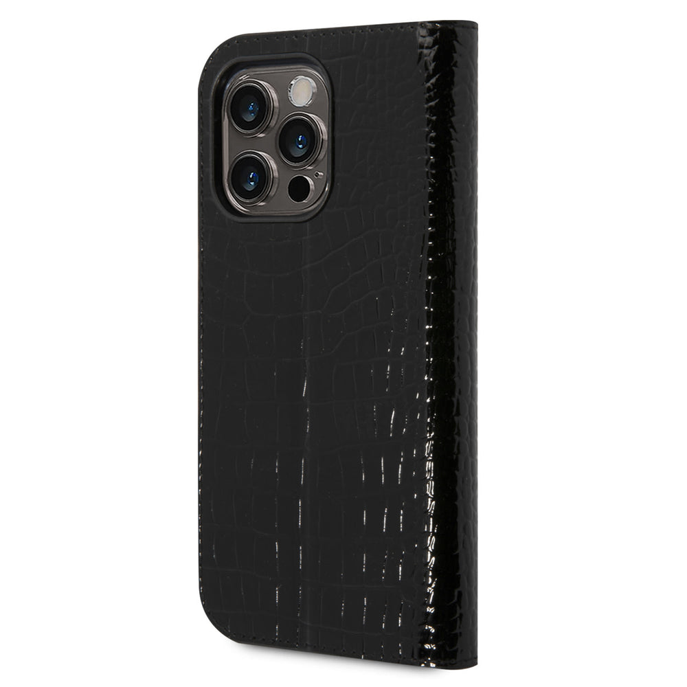 Guess Croco PU Leer Apple iPhone 14 Pro Hoesje met 3 Card Slots - Zwart-Hoesjes-Ilumina Benelux