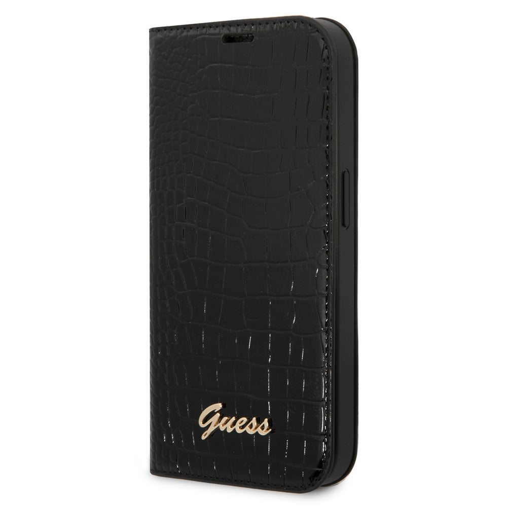 Guess Croco PU Leer Apple iPhone 14 Pro Hoesje met 3 Card Slots - Zwart-Hoesjes-Ilumina Benelux