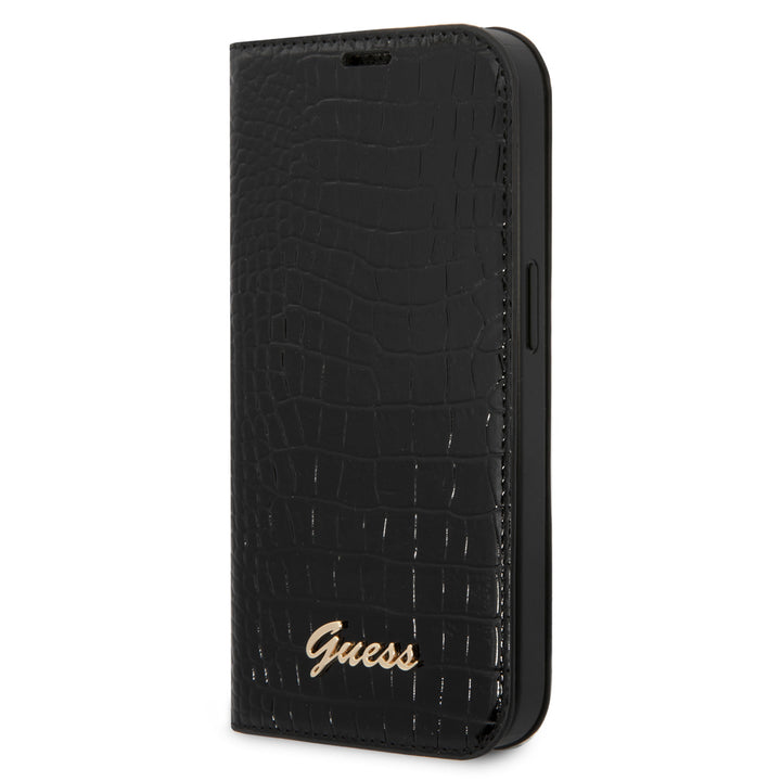 Guess Croco PU Leer Apple iPhone 14 Pro Hoesje met 3 Card Slots - Zwart-Hoesjes-Ilumina Benelux