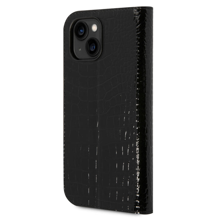 Guess Croco PU Leer Booktype Hoesje voor Apple iPhone 14 & 15 Plus - 3 Card Slots - Zwart.-Hoesjes-Ilumina Benelux