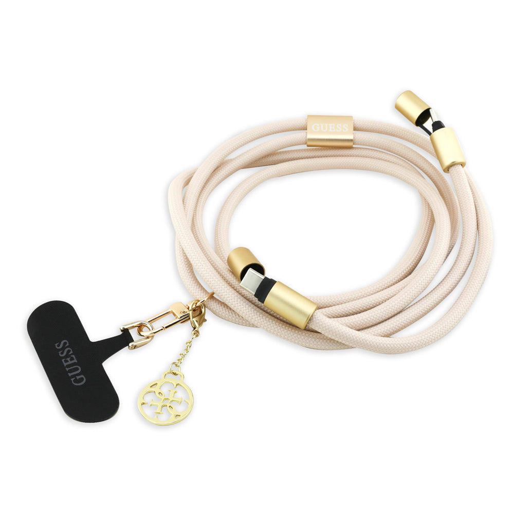 Guess Crossbody Cord with Charging Cable and Tether Patch - USB-C to USB-C - 4G Charm - Beige-Telefoonkoord-Ilumina Benelux