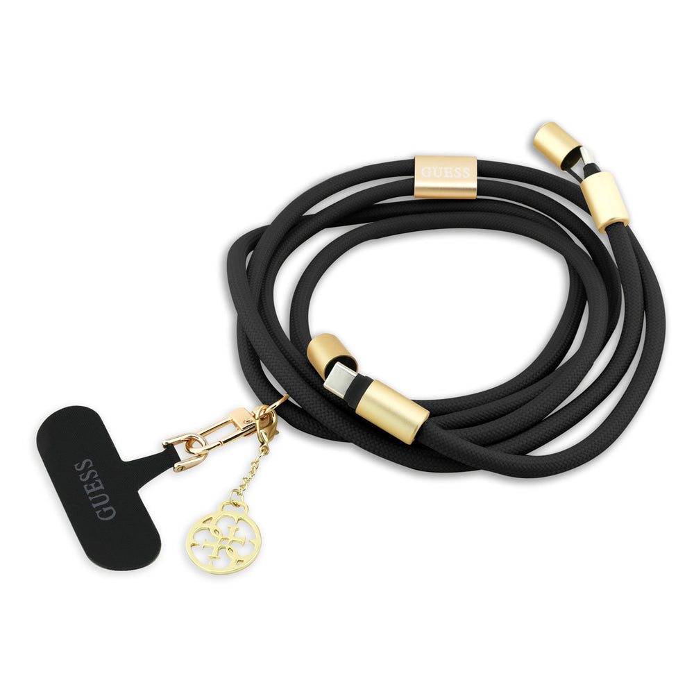 Guess Crossbody Cord with Charging Cable and Tether Patch - USB-C to USB-C - 4G Charm - Zwart-Telefoonkoord-Ilumina Benelux