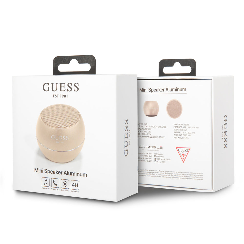 Guess Mini Bluetooth Speaker - 3W vermogen & 4 uur speeltijd - Goud-In-ear koptelefoon-Ilumina Benelux