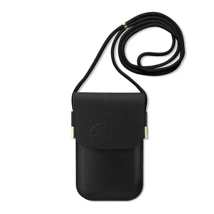 Guess PU Leather Telefoontas - Wallet Bag - Embossed Logo - Zwart-Hoesjes-Ilumina Benelux