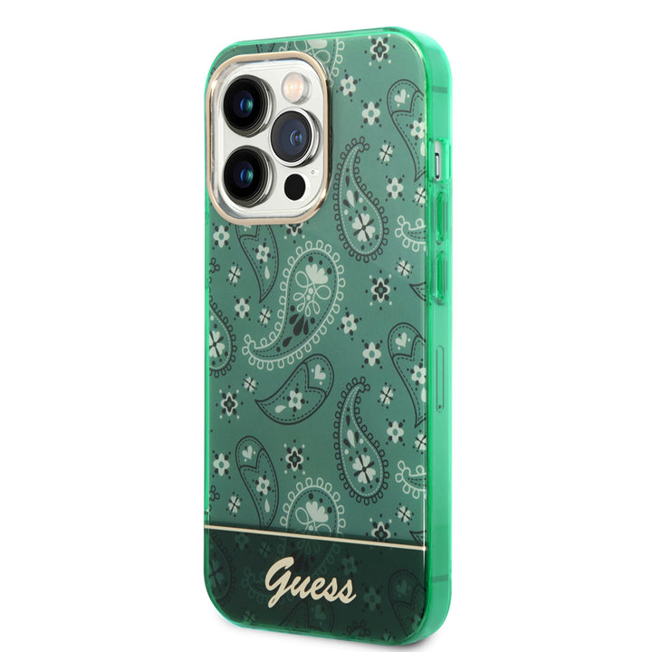 Guess Paisley Collection TPU Hardcase Hoesje voor Apple iPhone 14 Pro - Groen-Hoesjes-Ilumina Benelux