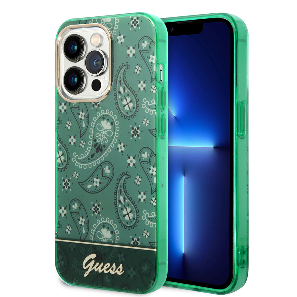 Guess Paisley Collection TPU Hardcase Hoesje voor Apple iPhone 14 Pro - Groen-Hoesjes-Ilumina Benelux