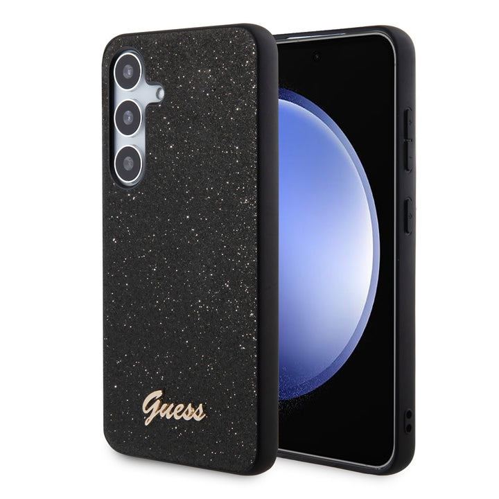 Guess Samsung Galaxy S24 Backcover hoesje - Glitter Script - Zwart-Hoesjes-Ilumina Benelux