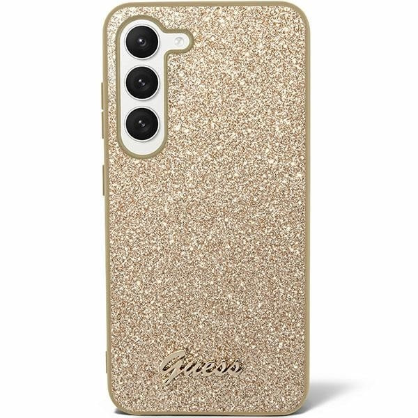 Guess Samsung Galaxy S24 Plus Backcover hoesje - Glitter Script - Goud-Hoesjes-Ilumina Benelux