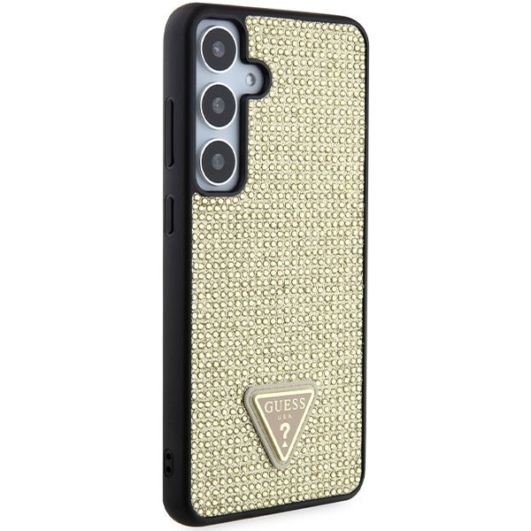 Guess Samsung Galaxy S24 Plus Backcover hoesje - Rhinestones - Triangle Strass Logo - Goud-Hoesjes-Ilumina Benelux