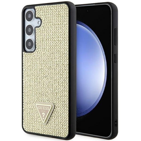 Guess Samsung Galaxy S24 Plus Backcover hoesje - Rhinestones - Triangle Strass Logo - Goud-Hoesjes-Ilumina Benelux