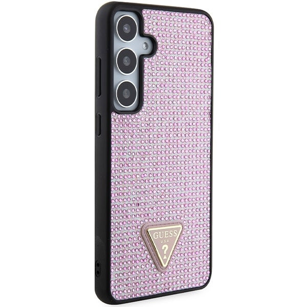 Guess Samsung Galaxy S24 Plus Backcover hoesje - Rhinestones - Triangle Strass Logo - Roze-Hoesjes-Ilumina Benelux