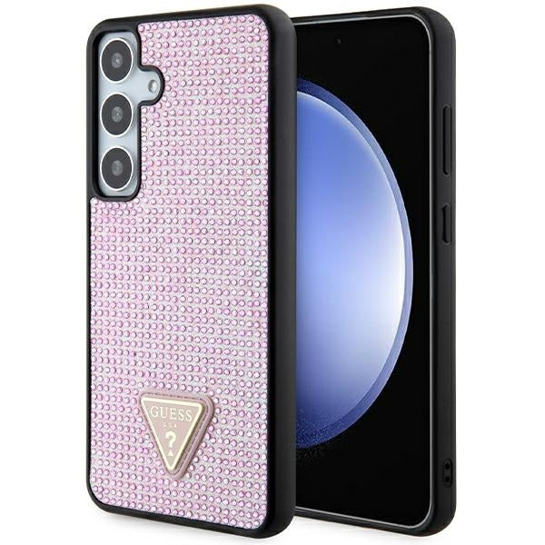 Guess Samsung Galaxy S24 Plus Backcover hoesje - Rhinestones - Triangle Strass Logo - Roze-Hoesjes-Ilumina Benelux