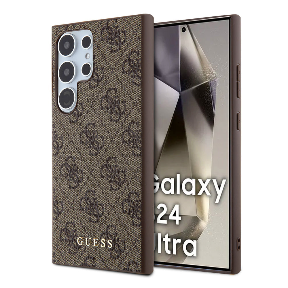 Guess Samsung Galaxy S24 Ultra Backcover hoesje - 4G Metal Gold Logo - Bruin-Hoesjes-Ilumina Benelux