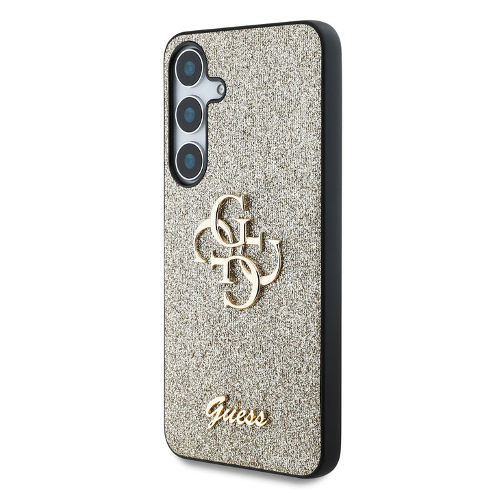 Guess Samsung Galaxy S25 Backcover hoesje - Fixed Glitter - Big 4G Metal Logo - Goud-Hoesjes-Ilumina Benelux