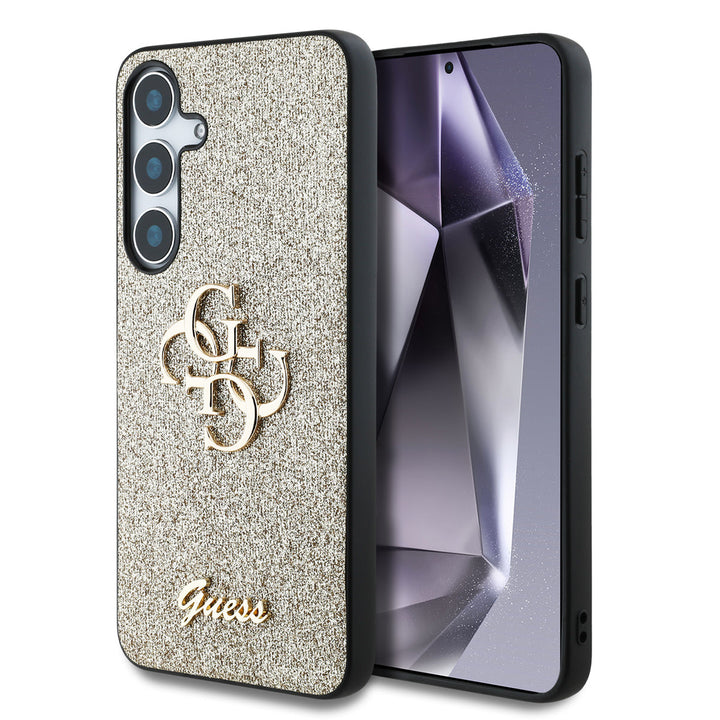 Guess Samsung Galaxy S25 Backcover hoesje - Fixed Glitter - Big 4G Metal Logo - Goud-Hoesjes-Ilumina Benelux