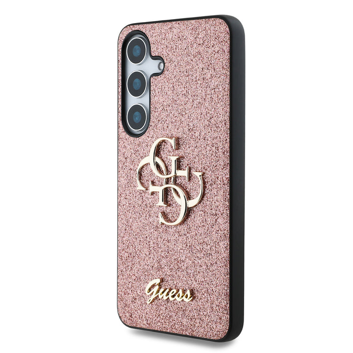 Guess Samsung Galaxy S25 Backcover hoesje - Fixed Glitter - Big 4G Metal Logo - Roze-Hoesjes-Ilumina Benelux