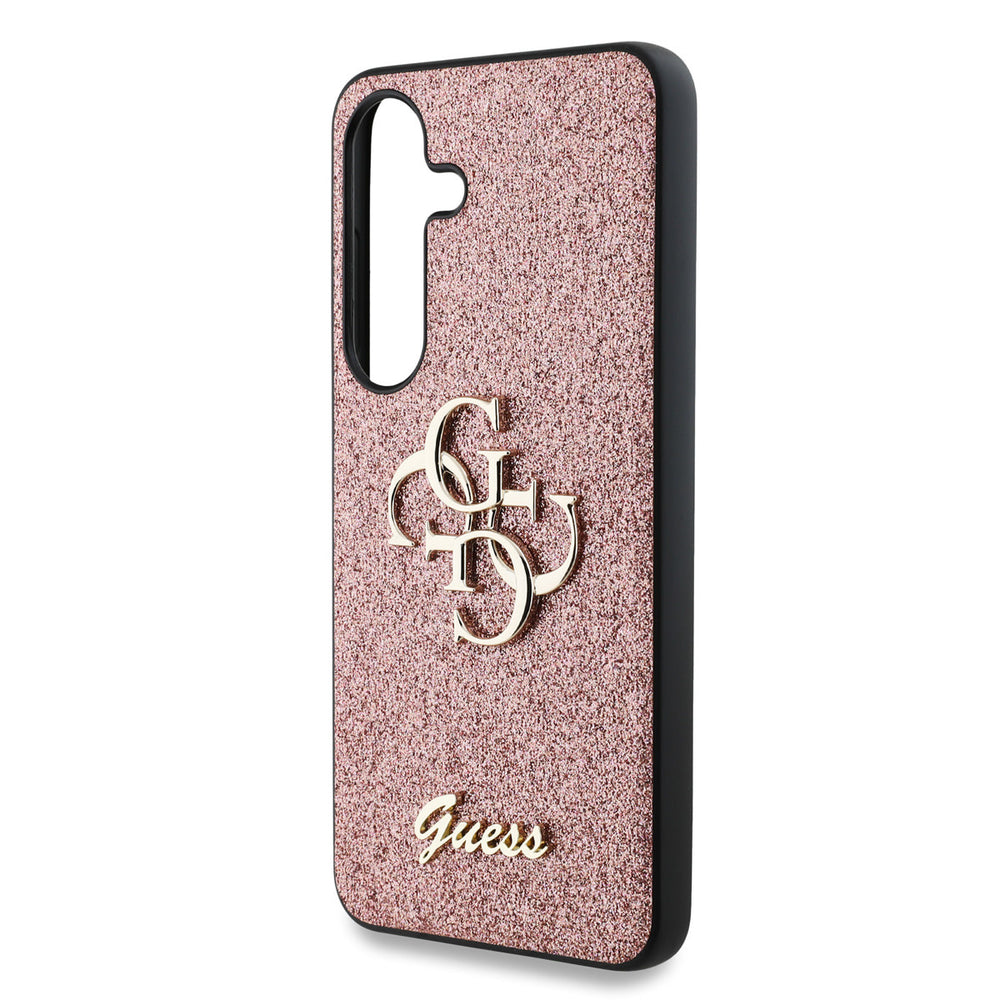 Guess Samsung Galaxy S25 Backcover hoesje - Fixed Glitter - Big 4G Metal Logo - Roze-Hoesjes-Ilumina Benelux