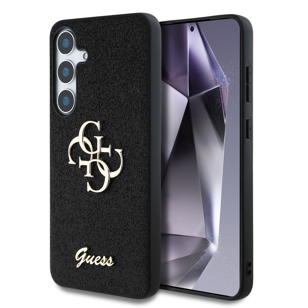 Guess Samsung Galaxy S25 Backcover hoesje - Fixed Glitter - Big 4G Metal Logo - Zwart-Hoesjes-Ilumina Benelux