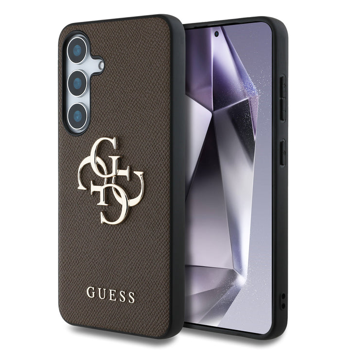 Guess Samsung Galaxy S25 Backcover hoesje - Grained - Big 4G Logo - Bruin-Hoesjes-Ilumina Benelux