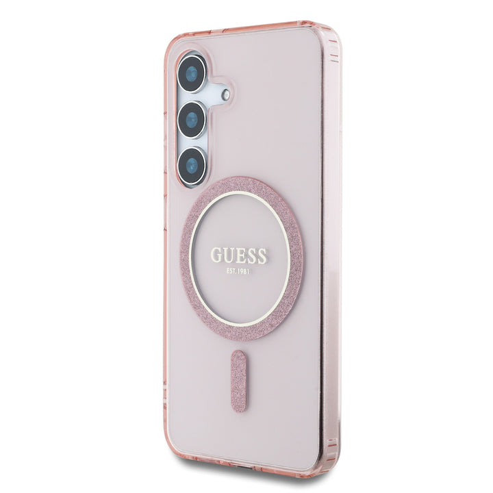 Guess Samsung Galaxy S25 Backcover hoesje - Magnetic IML Glitter Circle - Magsafe - Roze-Hoesjes-Ilumina Benelux