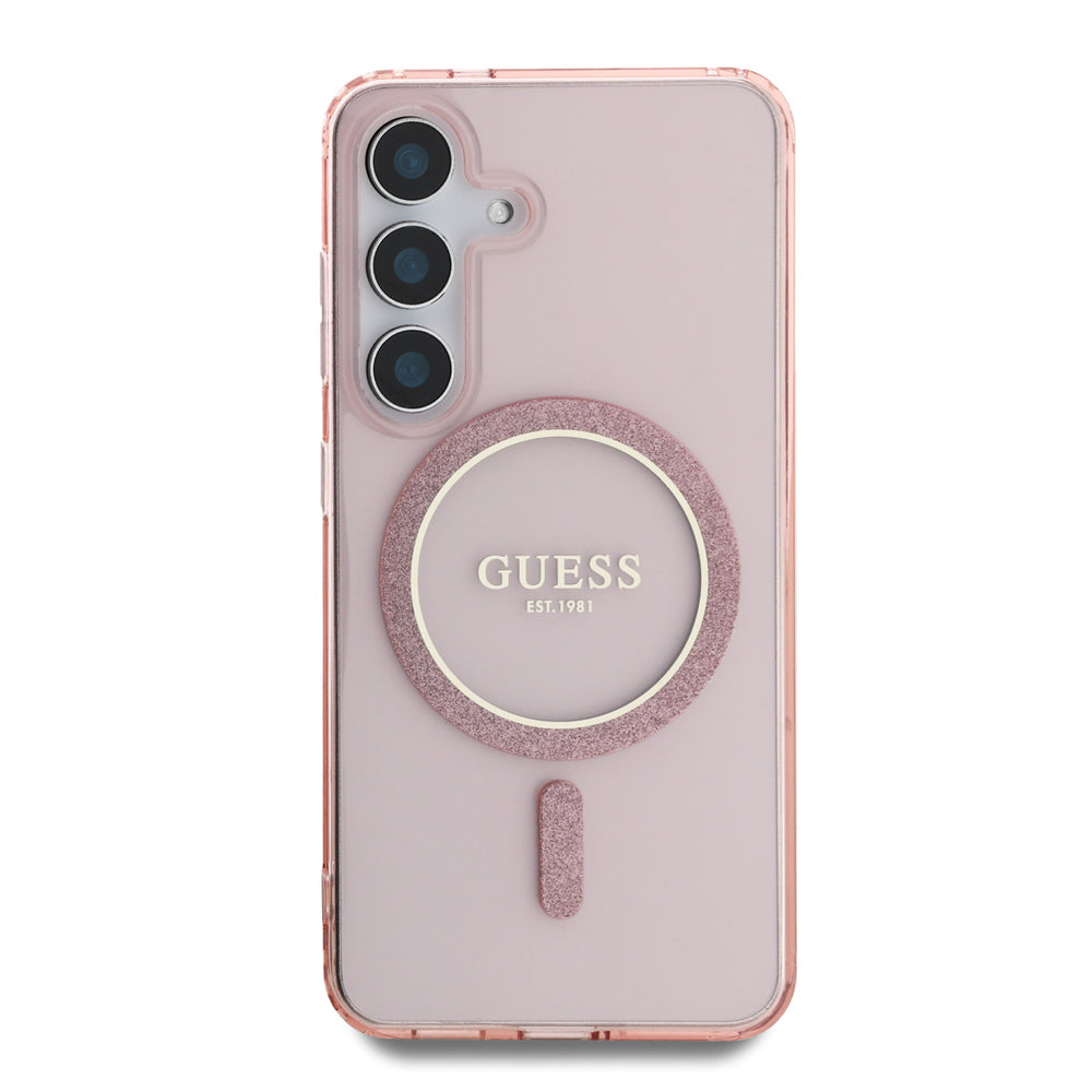 Guess Samsung Galaxy S25 Backcover hoesje - Magnetic IML Glitter Circle - Magsafe - Roze-Hoesjes-Ilumina Benelux