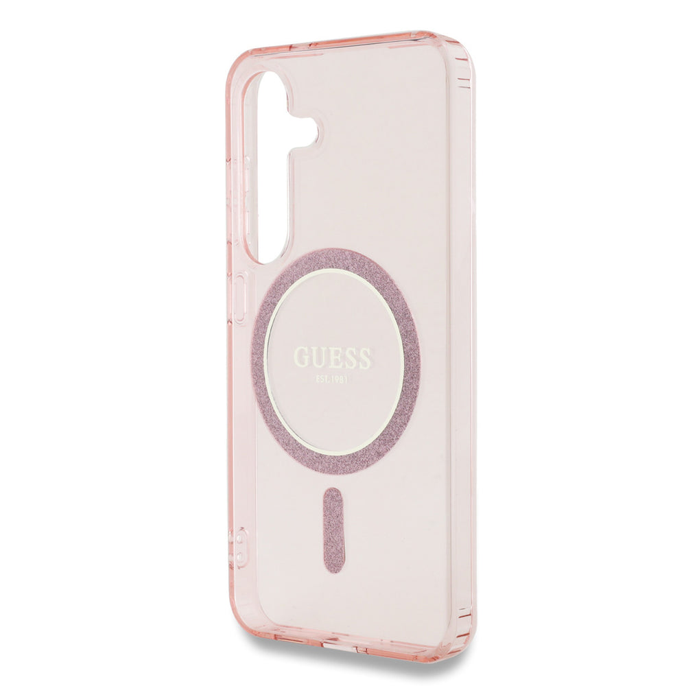 Guess Samsung Galaxy S25 Backcover hoesje - Magnetic IML Glitter Circle - Magsafe - Roze-Hoesjes-Ilumina Benelux