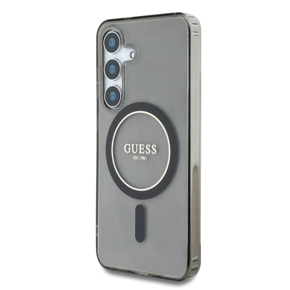 Guess Samsung Galaxy S25 Backcover hoesje - Magnetic IML Glitter Circle - Magsafe - Zwart-Hoesjes-Ilumina Benelux