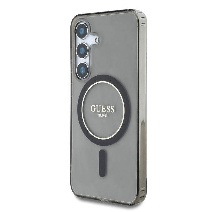 Guess Samsung Galaxy S25 Backcover hoesje - Magnetic IML Glitter Circle - Magsafe - Zwart-Hoesjes-Ilumina Benelux