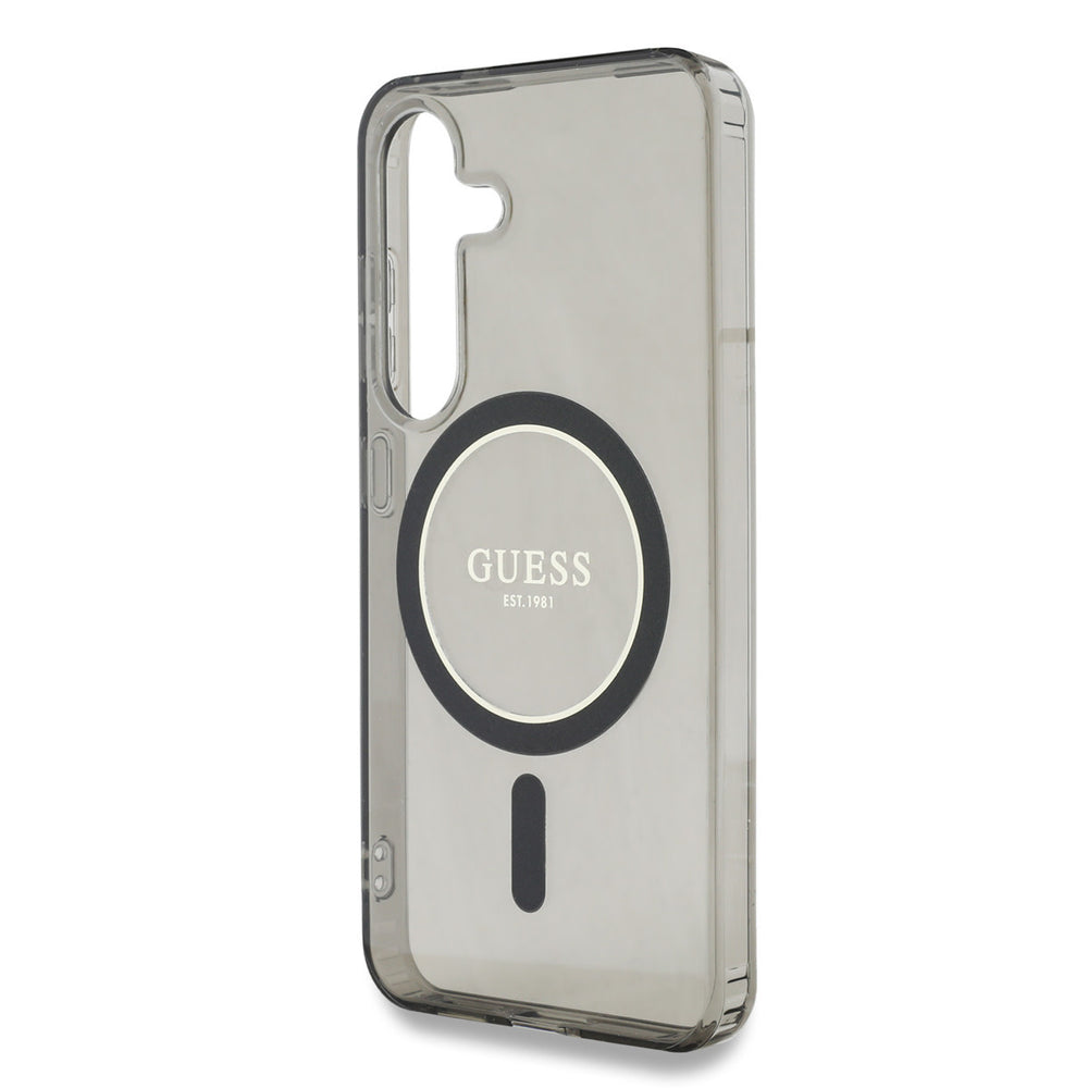 Guess Samsung Galaxy S25 Backcover hoesje - Magnetic IML Glitter Circle - Magsafe - Zwart-Hoesjes-Ilumina Benelux