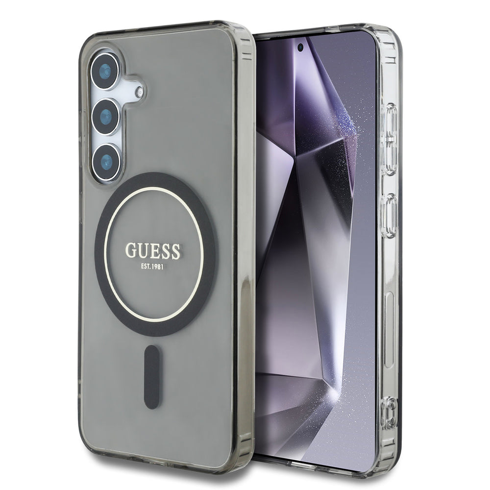 Guess Samsung Galaxy S25 Backcover hoesje - Magnetic IML Glitter Circle - Magsafe - Zwart-Hoesjes-Ilumina Benelux