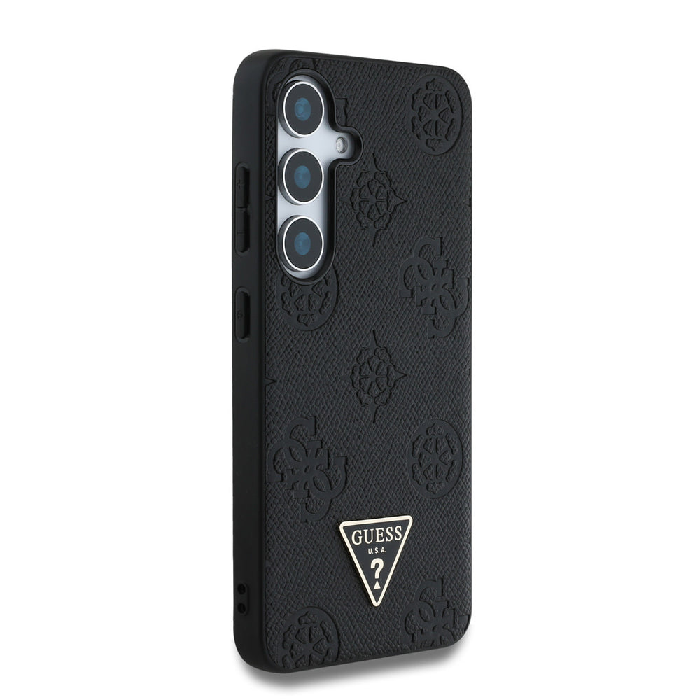 Guess Samsung Galaxy S25 Backcover hoesje - Magsafe - Grained Hot Stamp Peony Logo - Zwart-Hoesjes-Ilumina Benelux