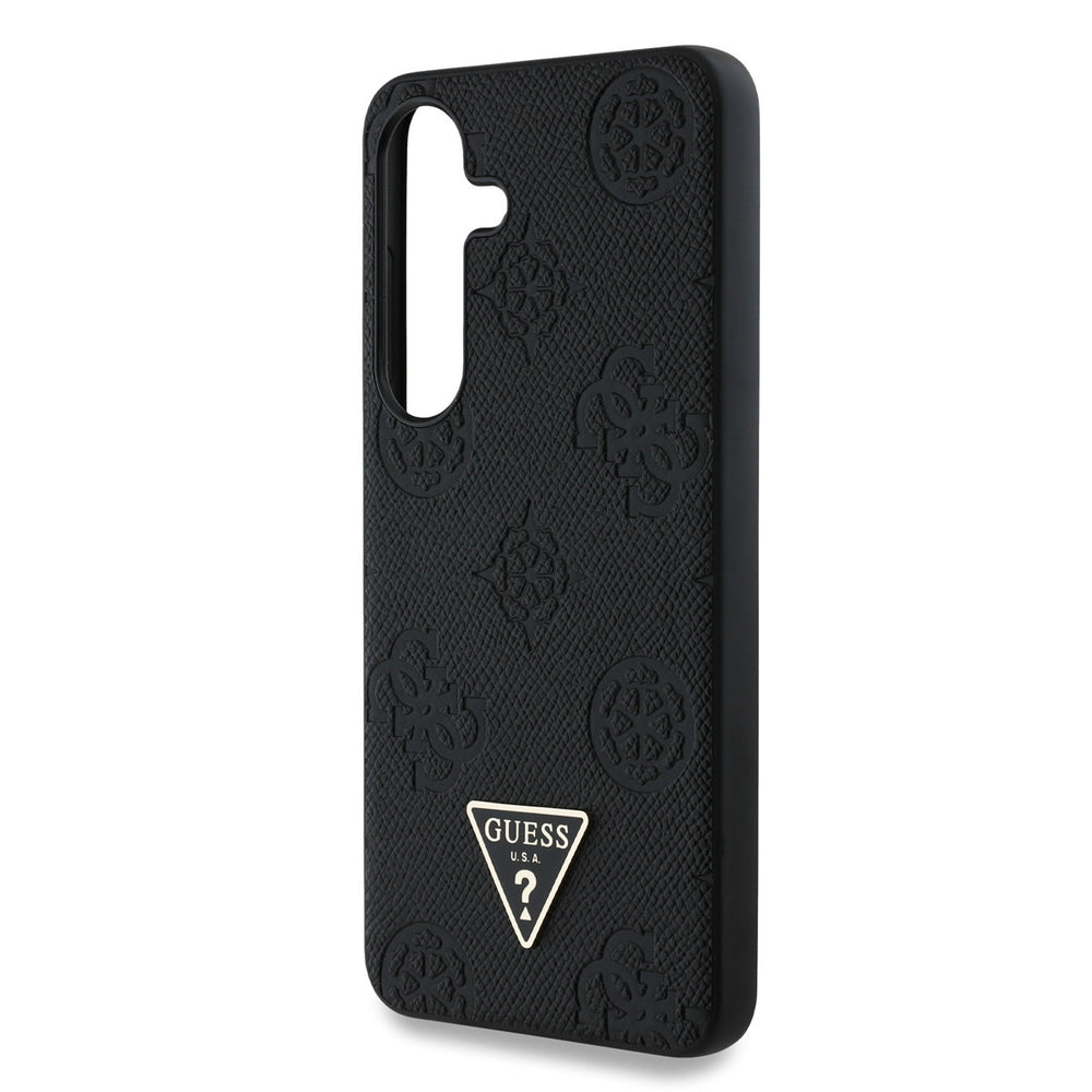 Guess Samsung Galaxy S25 Backcover hoesje - Magsafe - Grained Hot Stamp Peony Logo - Zwart-Hoesjes-Ilumina Benelux