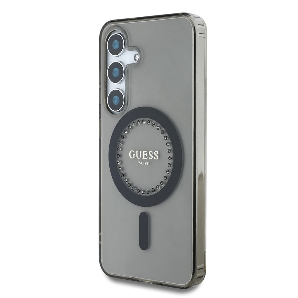 Guess Samsung Galaxy S25 Backcover hoesje - Rhinestones Printed Classic Logo - MagSafe - Zwart-Hoesjes-Ilumina Benelux