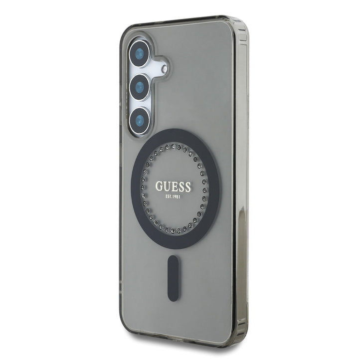 Guess Samsung Galaxy S25 Backcover hoesje - Rhinestones Printed Classic Logo - MagSafe - Zwart-Hoesjes-Ilumina Benelux