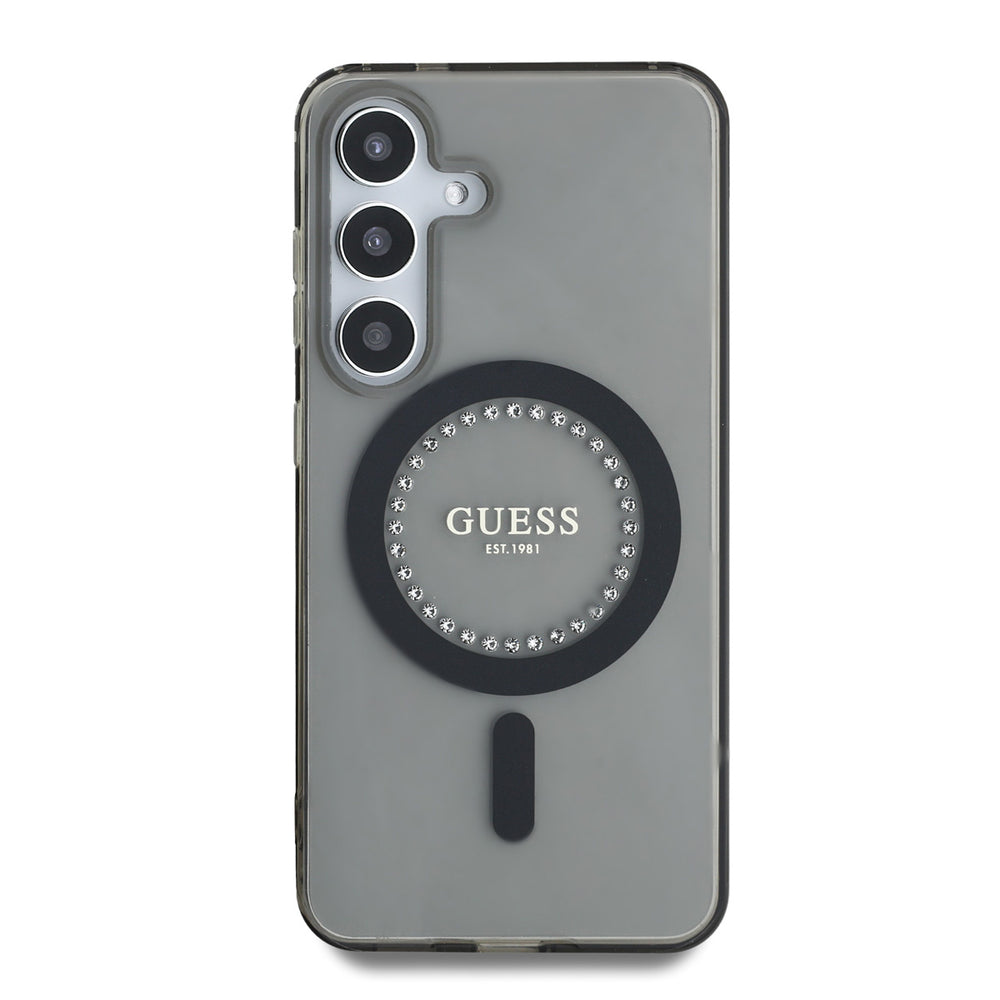 Guess Samsung Galaxy S25 Backcover hoesje - Rhinestones Printed Classic Logo - MagSafe - Zwart-Hoesjes-Ilumina Benelux