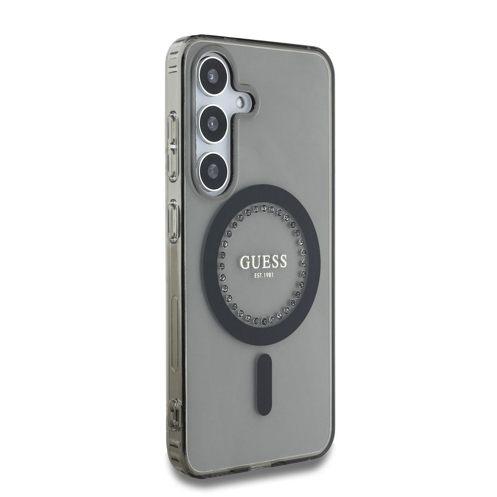 Guess Samsung Galaxy S25 Backcover hoesje - Rhinestones Printed Classic Logo - MagSafe - Zwart-Hoesjes-Ilumina Benelux
