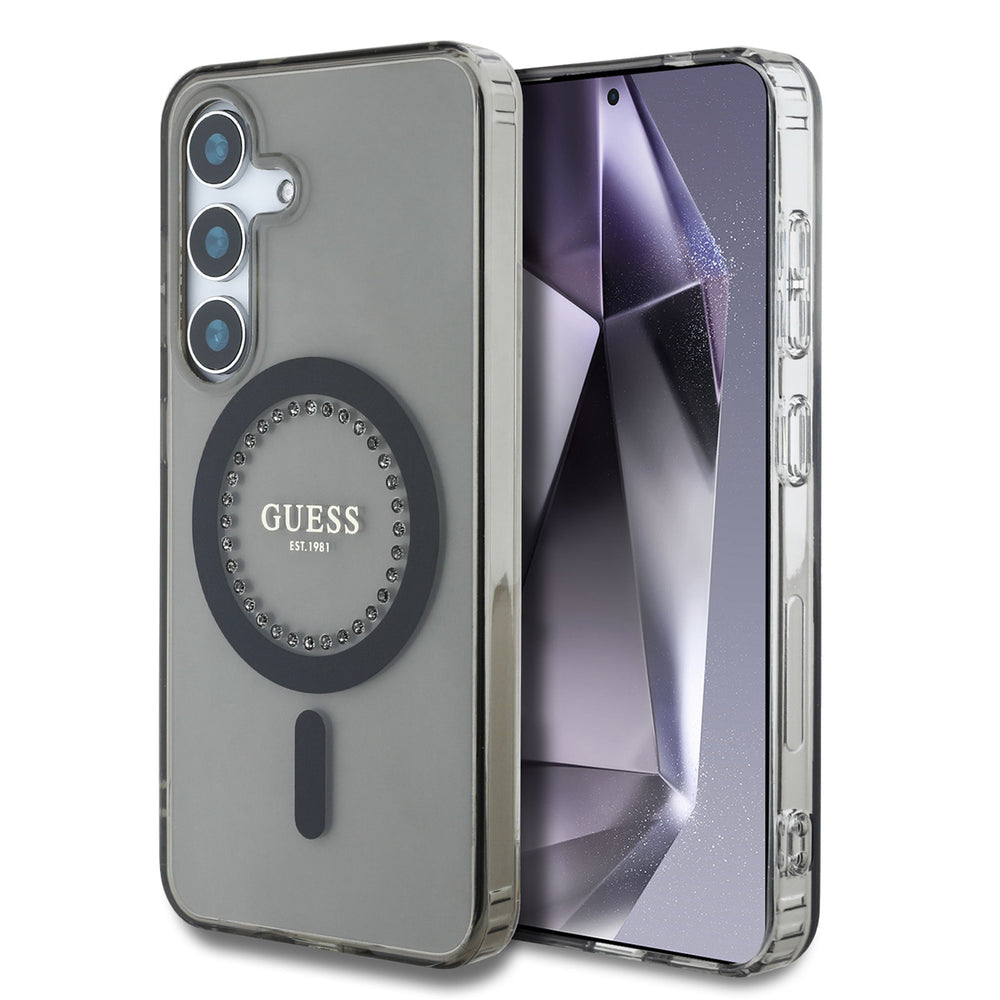 Guess Samsung Galaxy S25 Backcover hoesje - Rhinestones Printed Classic Logo - MagSafe - Zwart-Hoesjes-Ilumina Benelux