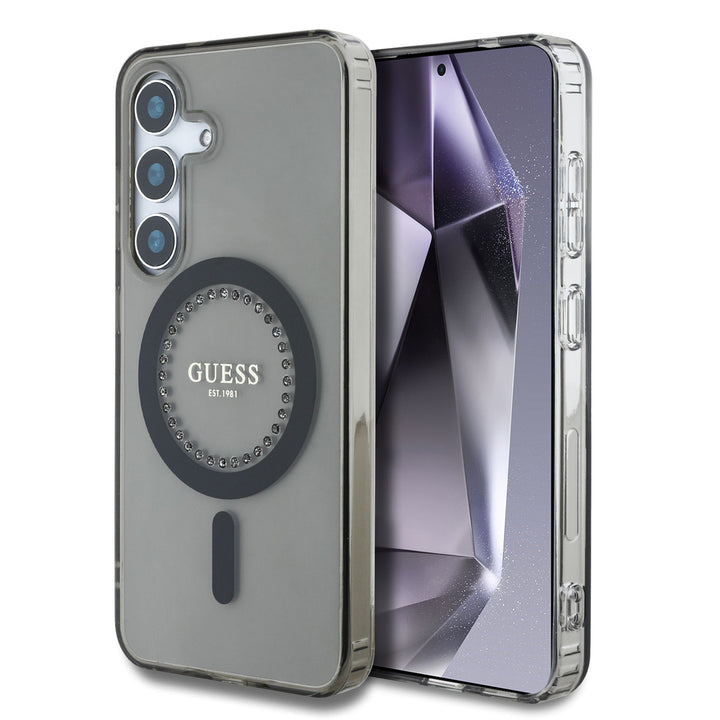 Guess Samsung Galaxy S25 Backcover hoesje - Rhinestones Printed Classic Logo - MagSafe - Zwart-Hoesjes-Ilumina Benelux