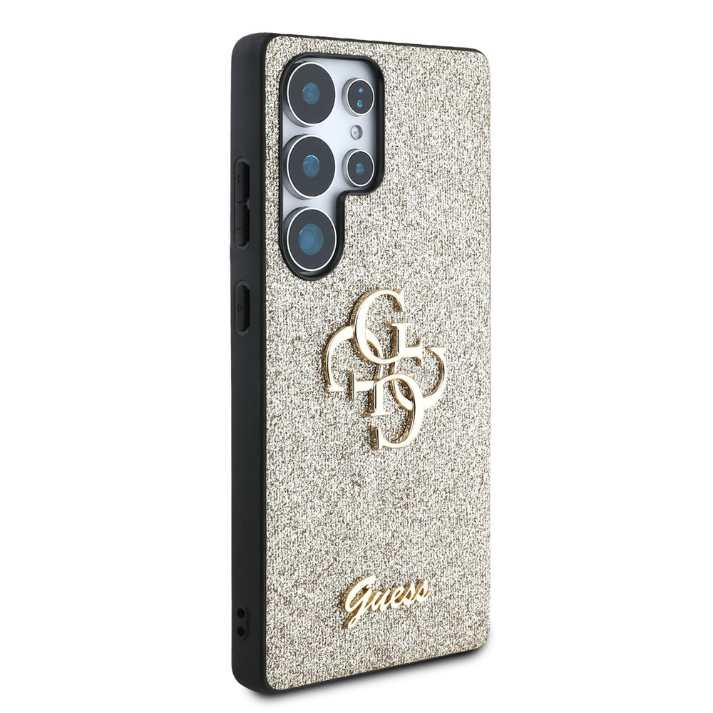Guess Samsung Galaxy S25 Ultra Backcover hoesje - Fixed Glitter - Big 4G Metal Logo - Goud-Hoesjes-Ilumina Benelux