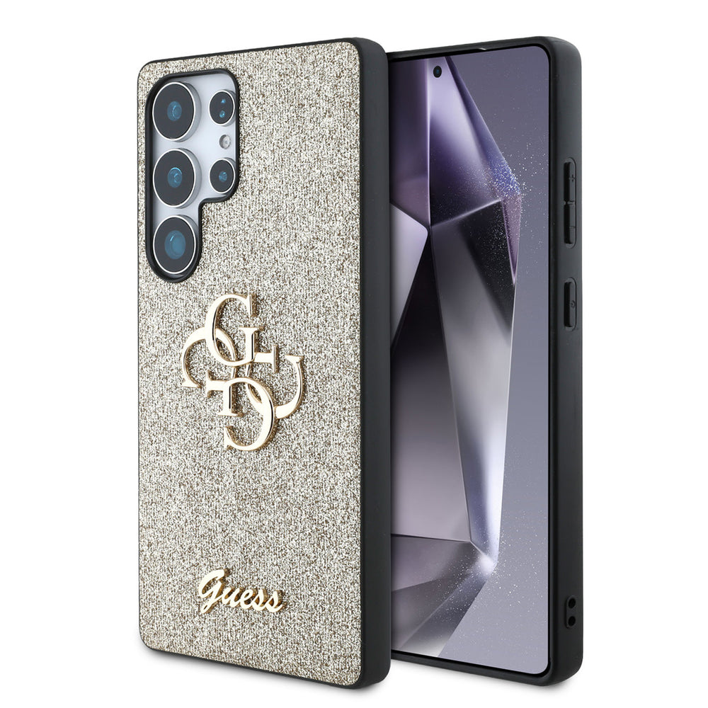 Guess Samsung Galaxy S25 Ultra Backcover hoesje - Fixed Glitter - Big 4G Metal Logo - Goud-Hoesjes-Ilumina Benelux
