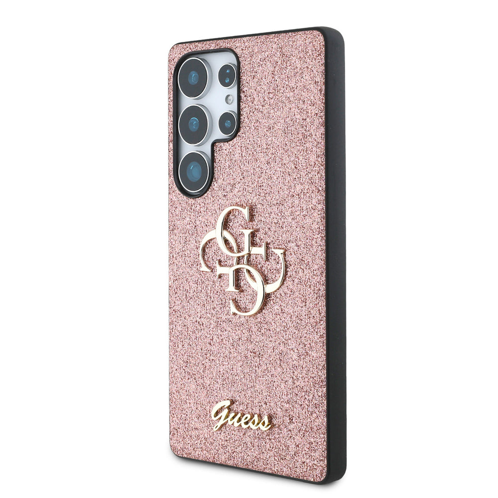 Guess Samsung Galaxy S25 Ultra Backcover hoesje - Fixed Glitter - Big 4G Metal Logo - Roze-Hoesjes-Ilumina Benelux